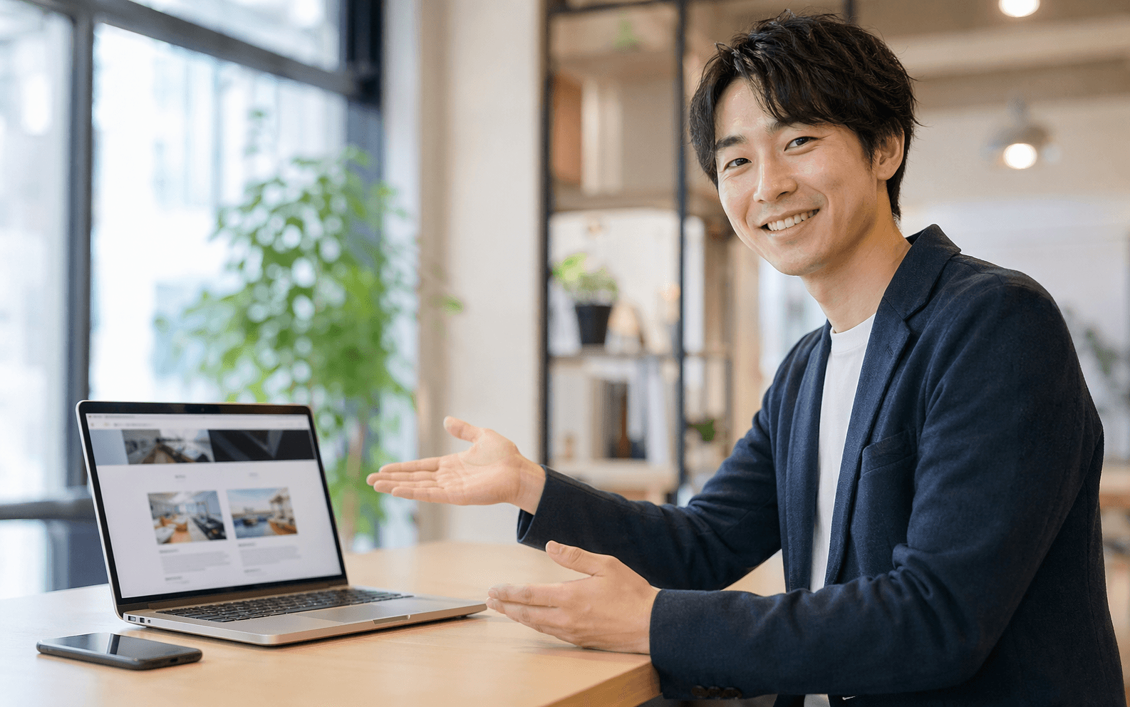 LP公開へ誘導する人物と画面のイメージ